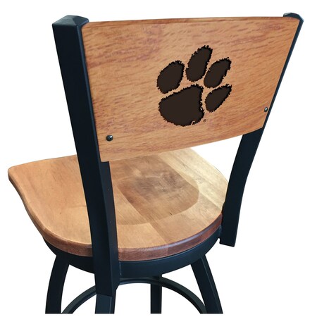 Holland Bar Stool Co 25" Blk Wrinkle Clemson Swivel Bar Stool, Laser Engraved Back L03825BWMedMplAClmsonMedMpl