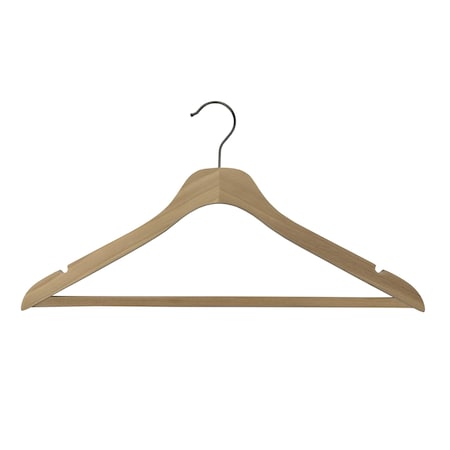 Nahanco 17in Raw Wooden SlimLine Suit Hanger w/ Pant Bar and Gunmetal Hook, 50PK SL71517WB50GM