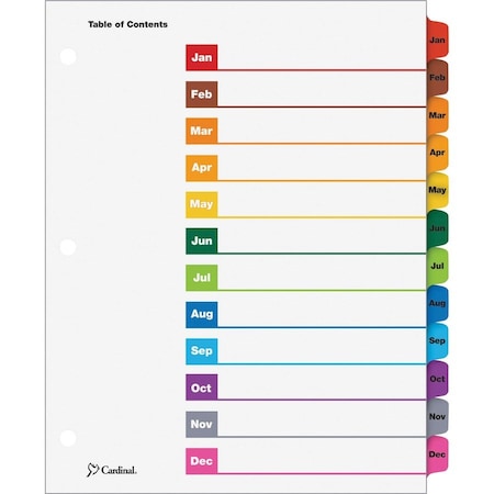 Cardinal Brands Cardinal OneStep Printable T.O.C. Divider, Printed Jan to Dec, 9"x11", 12 Tabs, White/Multicolor 60318CB