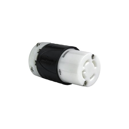 Pass & Seymour Locking Connector, L16-30R, 30 A, 480V AC, Three Phase, 2 Pole, Screw Terminals, Black, White L1630C