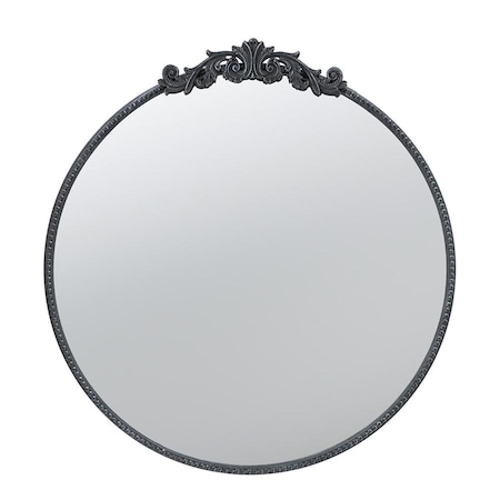 Homeroots 32" Black Crowned Top Iron Framed Accent Mirror 485045