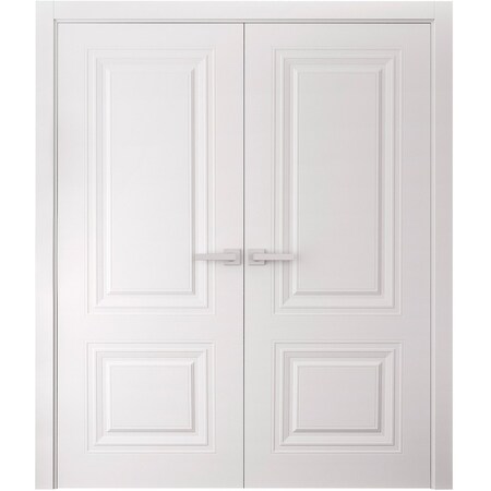 Sartodoors Interior Double Doors 48 x 96 inches, BASIC 9772 White, Wood Interior Solid Panel Frame, Closet B BASIC9772DD-SKIN-4896