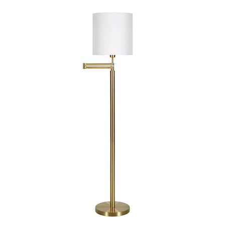 Homeroots 62" Brass Swing Arm Floor Lamp With White Frosted Glass Drum Shade 523395
