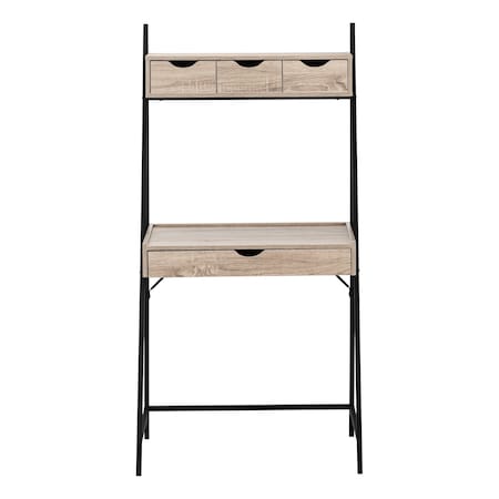 Homeroots 32" Taupe and Black Wood and Metal Sled Computer Desk With Four Drawers 489996