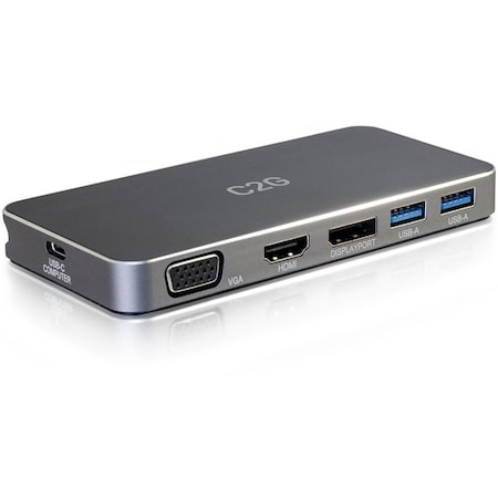 C2G USB C MST Docking Station with HDMI, DisplayPort, VGA and Power Delivery up to 65W - 4K 30Hz 54439