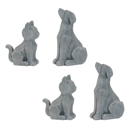 Homeroots Set of Four Gray Polyresin Cat And Dog Figurines, 4PK 634139