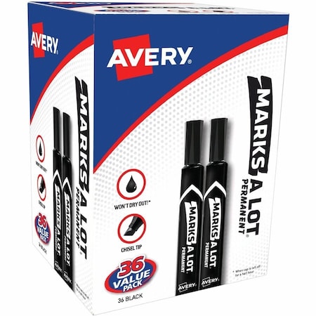 Avery Permanent Markers, Chisel Tip, Large, 36/BX, Black PK AVE98206