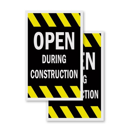 Signmission Open During Construction, Vinyl Decals Only 24 Inch x 36 Inch, Vinyl Decal, 2PK DSB-2436-2PACK-Open During Construction