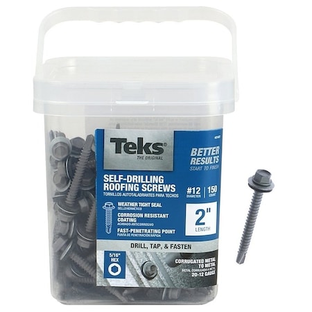 Teks Wood Screw, #12, Zinc Plated Steel 21427