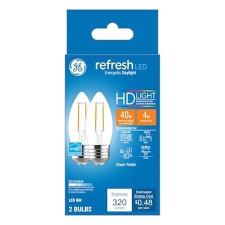 Ge Industrial Solutions LED Bulb, 120 V, 300 Lumens, 4 W, BM Lamp, 40 W Equivalent, E26 Lamp Base, Dimmable, 2PK 31517