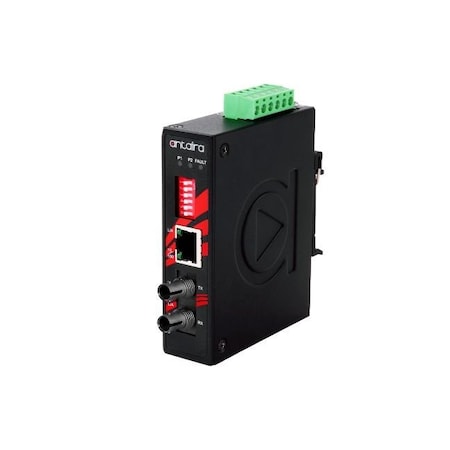 Antaira Compact 10/100TX To 100FX Industrial Media Converter, Single-Mode 30KM, ST IMC-C100-ST-S3