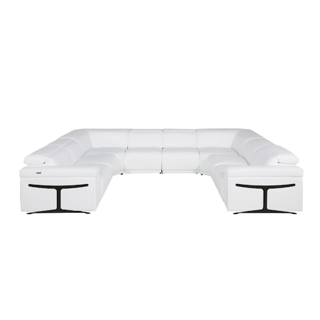 Homeroots White Italian Leather Power Reclining U Shaped Eight Piece Corner Sectional With Console 634680