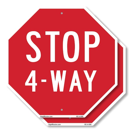 Signmission Stop 4-way, 18 inch X 18 inch, Plastic Sign, 2PK OC-P-2PACK-18-8