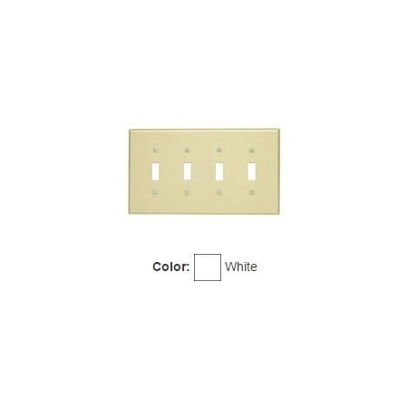 Leviton Switch Wallplate, Midway Size, Gang 4, White PJ4-W