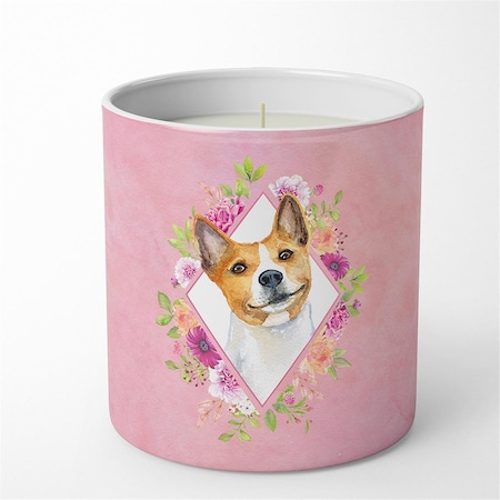 Carolines Treasures 10 oz Basenji Pink Flowers Decorative Soy Candle CK4115CDL