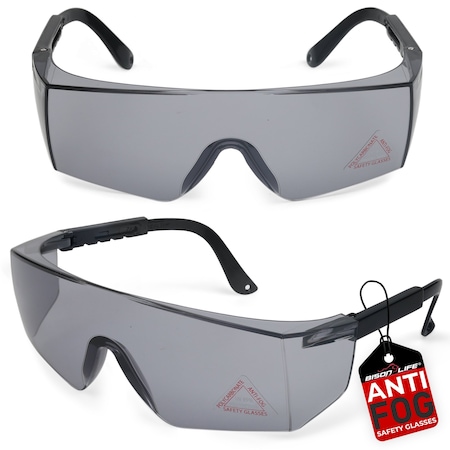 Bison Life Boxer Black Temples, Safety Glasses, Anti-Fog & Anti-Scratch, Gray/Black Lens ZH-BXSG-GYLBKT-MS16