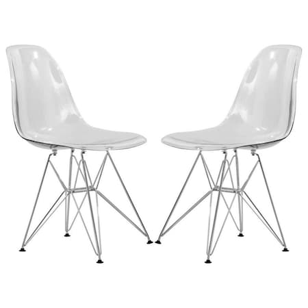 Leisuremod Cresco Plastic Dining Side Chair, Clear, 2PK CR19CL2