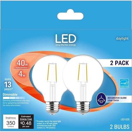 Ge Industrial Solutions LED Bulb, Globe, G25 Lamp, E26 Lamp Base, Dimmable, Daylight Light, 2PK 28942