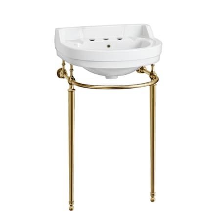 Whitehaus Collection 22 in Console Sink With Semi-Circular Bowl, Single Faucet Drilling, Brass Leg Supports and Overflow WHV022-L32-3H-B