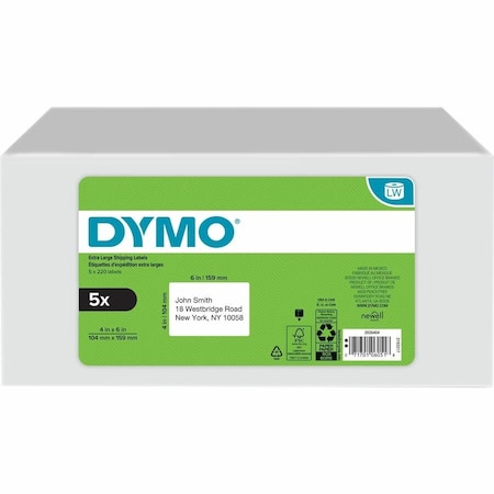Dymo LW Extra-Large Shipping Labels, 4" x 6", White, 220/Roll, PK5 2026404