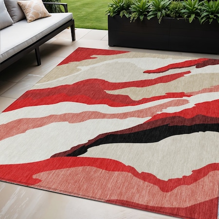 Homeroots 5' X 8' Red Black And Beige Abstract Washable Indoor Outdoor Area Rug 600997