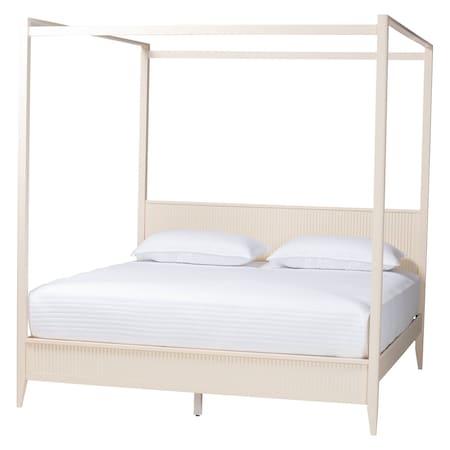 Baxton Studio Primrose Mid-Century Ivory Fluted Wood King Size Canopy Bed 249-13821-ZORO