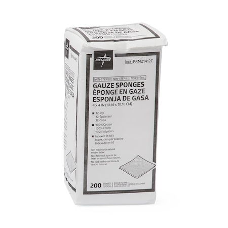 Medline Nonsterile Gauze Sponge, 12-Ply, 4in x 4in, 200PK PRM21412CZ