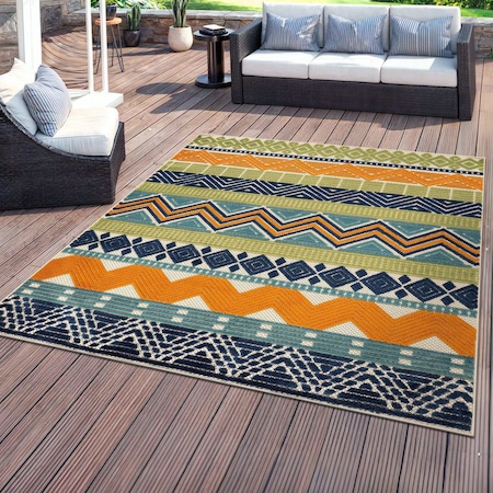 World Rug Gallery Contemporary Boho Indoor/Outdoor Area Rug 6 ft 6 in x 6 ft 6 in Square Multi 5559MULTI6SQ