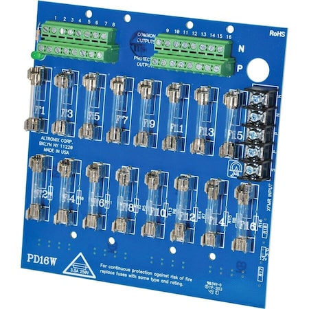 Altronix Power Dist Module 16 Output Fuse PD16W