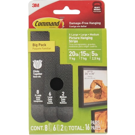 Command Black Picture Hanging Strip Mixed Pack 16 Pairs 17218BLK-16ES