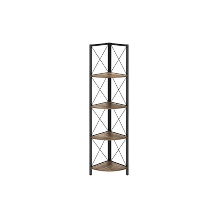 Homeroots 59" Brown Metal and Wood Four Tier Corner Bookcase 489794