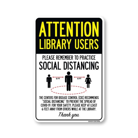 Signmission Public Safety Sign, Library Users Practice Social Distancing, 18in X 12in Decal, OS-NS-D-1218-25393 OS-NS-D-1218-25393