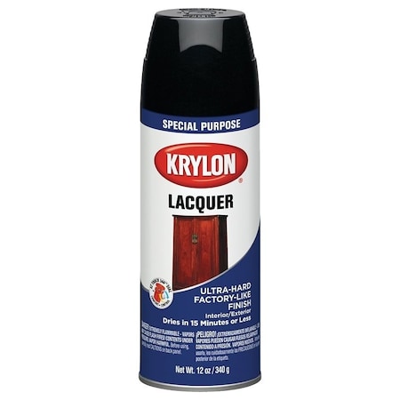 Krylon Lacquer Spray, Gloss, Black, 12 oz, Can K07030777