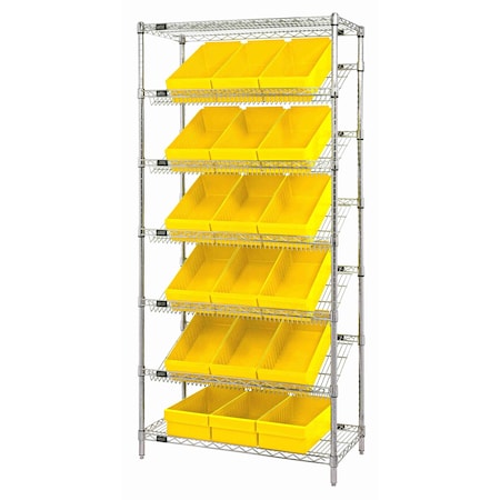 Quantum Storage Systems WIRE SHELVING UNIT W/18 YELLOW BINS WRS-7-606YL