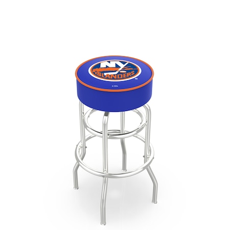 Holland Bar Stool Co 30" New York Islanders Cushion Seat, 2-Ring Chrome Swivel Bar Stool L7C130NYIsln