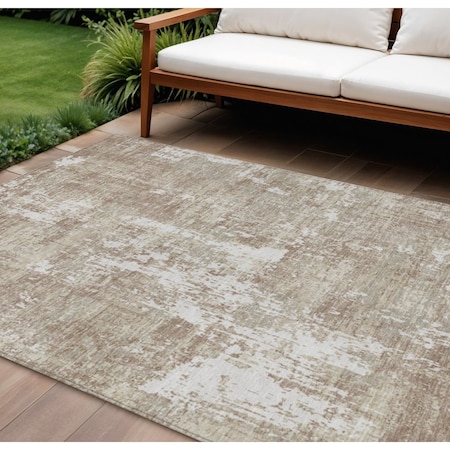 Homeroots 9' X 12' Taupe And Ivory Abstract Washable Indoor Outdoor Area Rug 598008