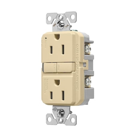 Eaton Wiring Devices Receptacle, 125 V, 15 A, NEMA: 5-15R, GFCI Socket, Back, Side Wiring, Ivory TRGF15V-BX-L