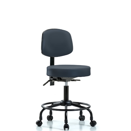 Blue Ridge Ergonomics Desk Stool, Vinyl, Bk, RT, Tilt, Casters, Navy BR-VDHST-RT-T1-RC-8582