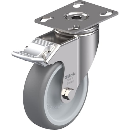 Zoro Select Swivel Plate Caster, Therm Rubber, 4 in, 242 lb LKPXA-TPA 101G-FI