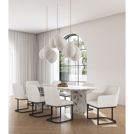 Manhattan Comfort Modern Serena Dining Set Upholstered in Leatherette with Steel Legs in Cream, 8PK 8-DC056-CR