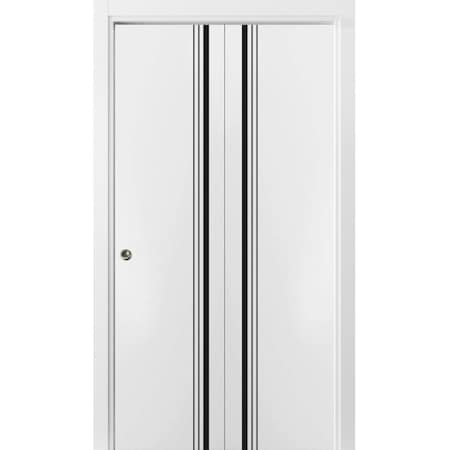 Sartodoors Sliding Closet Bi-fold Doors, Planum 0011 White Silk and Aluminum Strips, Sturdy Tracks Moldings Tr PLANUM0011BF-WS-72 x 80 (2* 36x80)