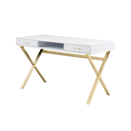 Homeroots 47" White and Gold Wood and Metal Computer Desk With Two Drawers 554208