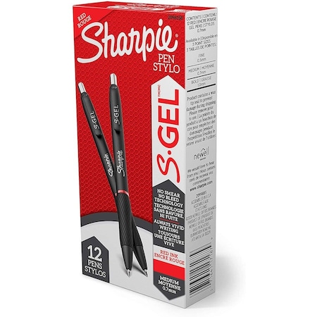 Sharpie S-Gel Pen, Medium 0.7mm, Red, PK12 2096158