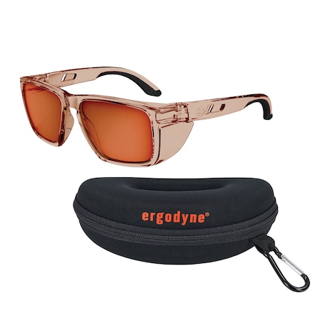 Ergodyne Translucent Tan Frame Bronze Mirror Lens Safety Glasses, AFAS Polarized Mirrored Lenses SIXTEN-AFASPM