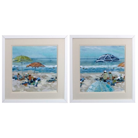 Homeroots Set of Two Blue Day At The Beach Square Framed Art, 2PK 476042