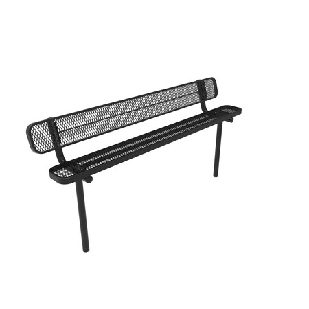 Mytcoat 8ft Outdoor Bench with Back, Inground, Black, Expanded Metal, Textured Coating 804194