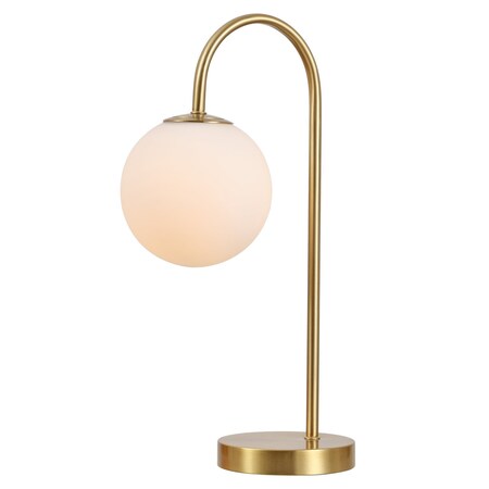 Jonathan Y Arco 18.25" Minimalist Mid-Century Arched Metal/Glass LED Table Lamp w/Frosted Globe Shade, Brass Gol JYL6010B