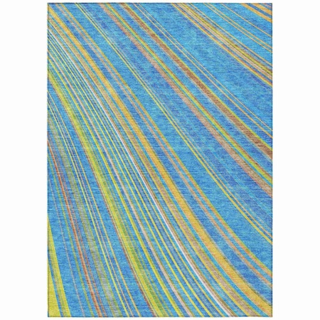 Homeroots 9' X 12' Denim Blue Sky Blue And Gold Striped Washable Indoor Outdoor Area Rug 614975