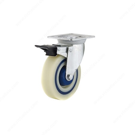 Richelieu Industrial Polyamide Rubber Caster, Swivel with Double-Lock Brake, with Plate, Blue, Beige F24804