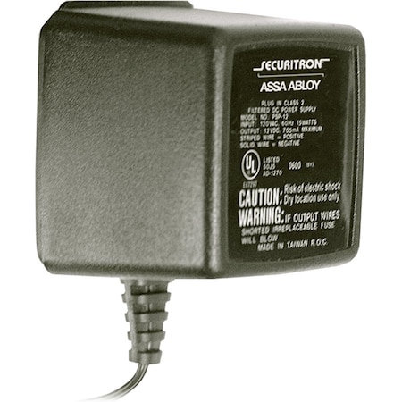 Securitron Power Supply, 12vdc Plug-in, Black PSP-12